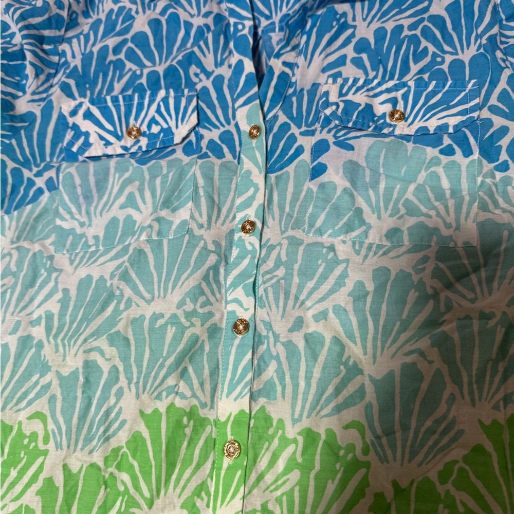 Lilly Pultizer Captiva Tunic Blue Green Size XS Seashell Shirt Dress Coverup - Picture 4 of 8